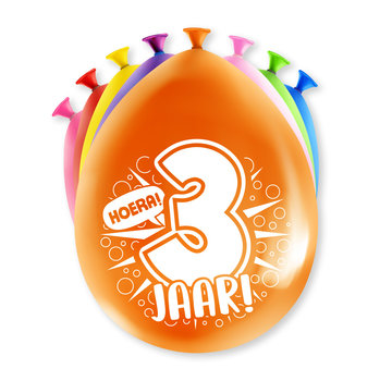 PaperDreams Ballonnen Hoera 3 jaar 8 stuks 20 cm