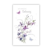 PC Condoleance kaart "Lila bloemen en 2 vlinders"