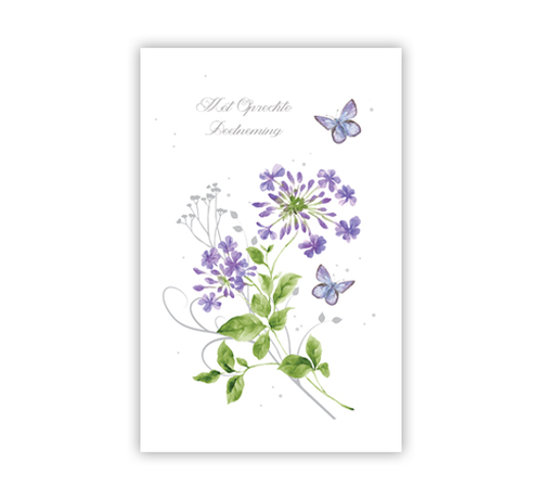 PC Condoleance kaart "Lila bloemen en vlinders"