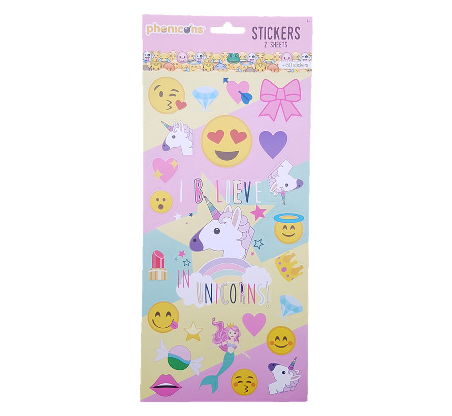Stickers Emoji "Belive in unicorns" +/- 50 stuks