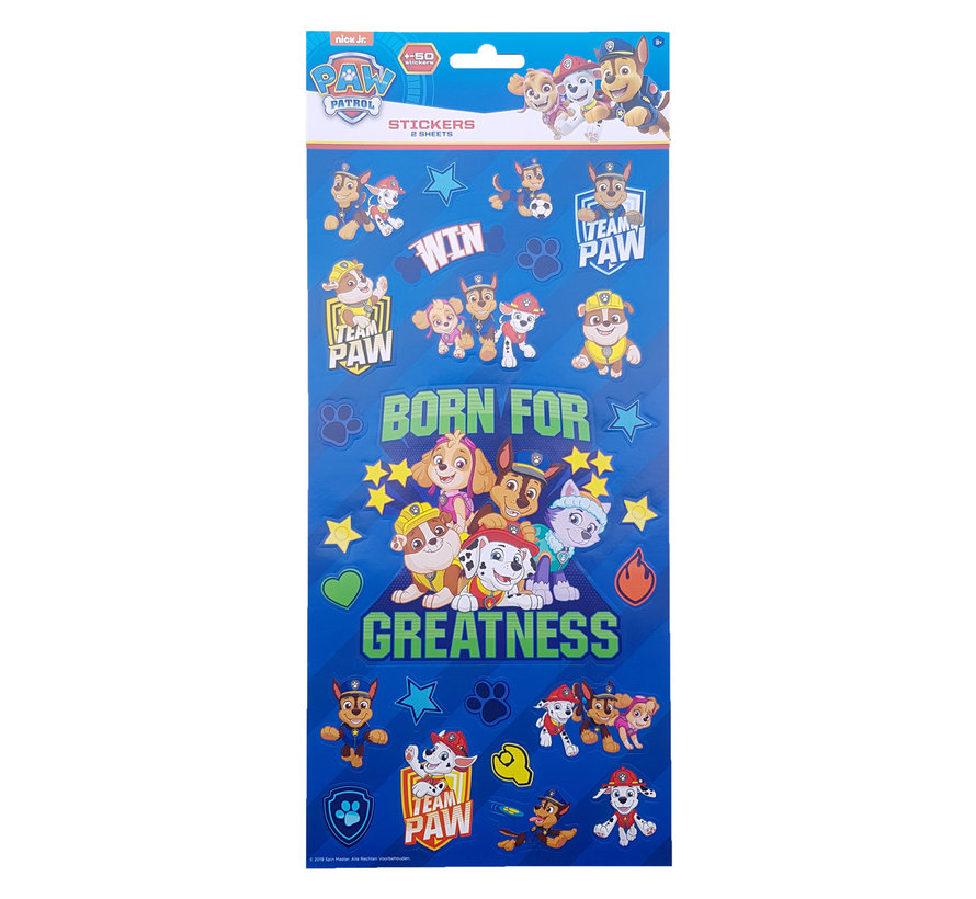 Stickers Nickelodeon's Paw Patrol "Born For Greatness” +/- 50 stuks