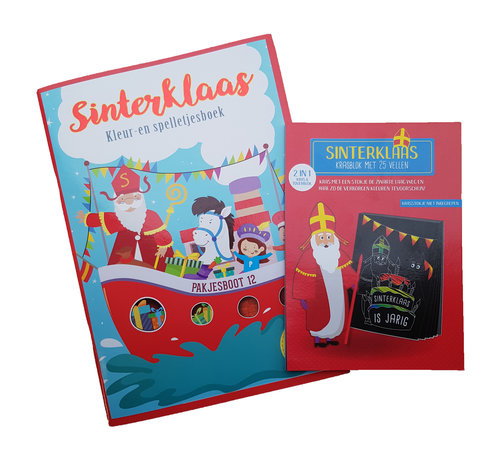 Joni's Winkel Sinterklaas sticker- , kleur- & doeboek "Pakjesboot 12" + Sinterklaas Kras & Toverblok 2x25 vel