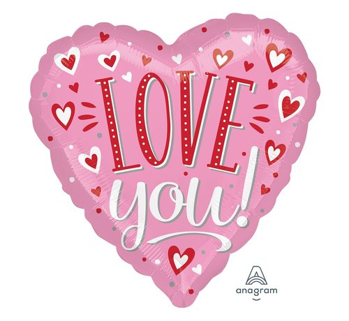 Anagram Standard Shape Folieballon Love You White Dots 43 x 43 cm