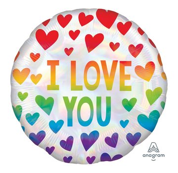 Anagram Standard Shape Folieballon Iridescent Rainbow Hearts 45 x 45 cm