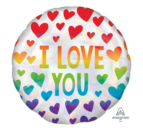 Anagram Standard Shape Folieballon Iridescent Rainbow Hearts 45 x 45 cm