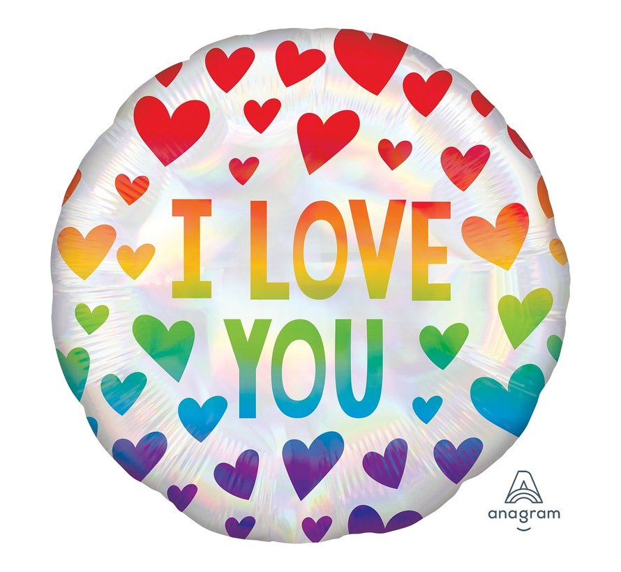 Standard Shape Folieballon Iridescent Rainbow Hearts 45 x 45 cm