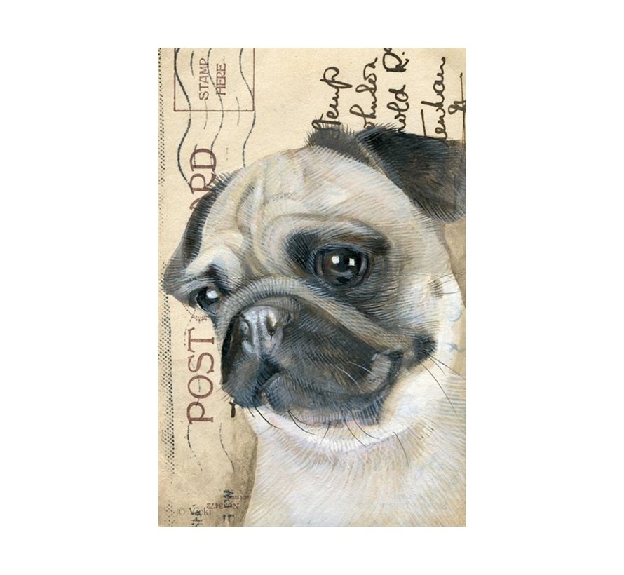 Luxe Kaart met envelop "Hond - Mops" 11,5x17,5cm