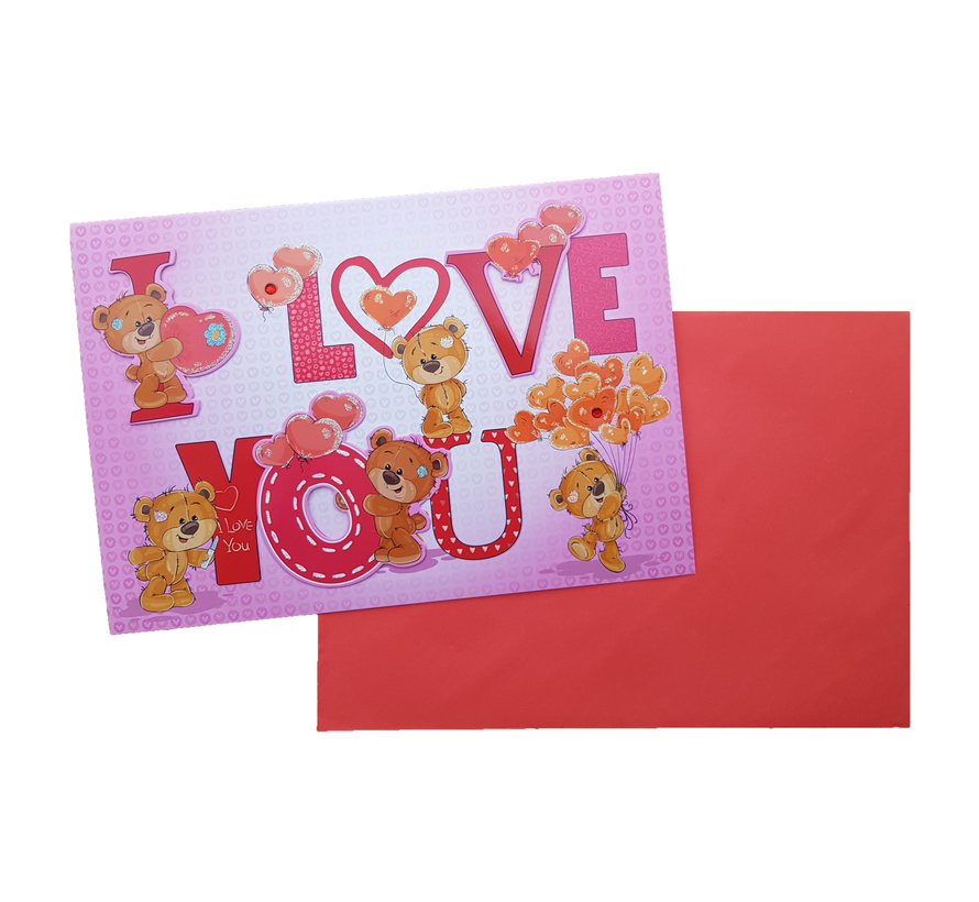 Valentijnskaart “Love You” 18,5 x 26,5 cm