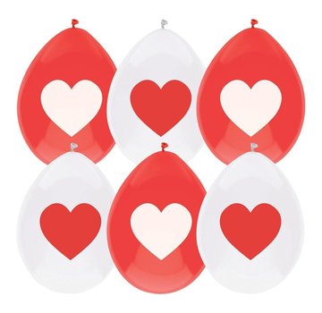 Joni's Winkel Ballonnen hartjes rood/wit 6 stuks 30 cm