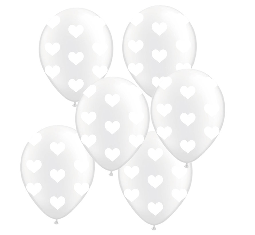 Ballonnen met hartjes wit 6 stuks 30 cm