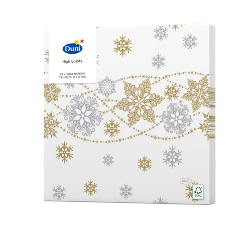 Duni Servetten Snow Glitter wit 33 x 33 cm 20 stuks