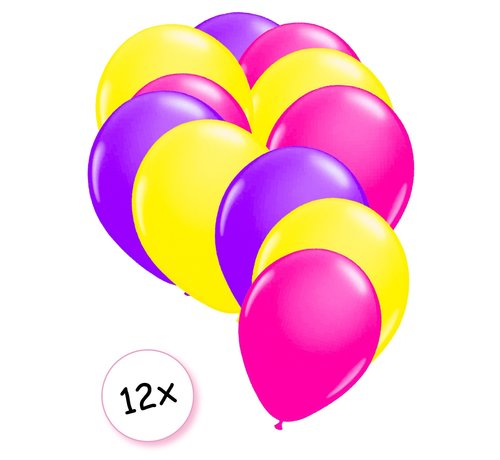 Joni's Glow-Shop Ballonnen Neon Paars, Neon Geel & Neon Roze 12 stuks 25 cm