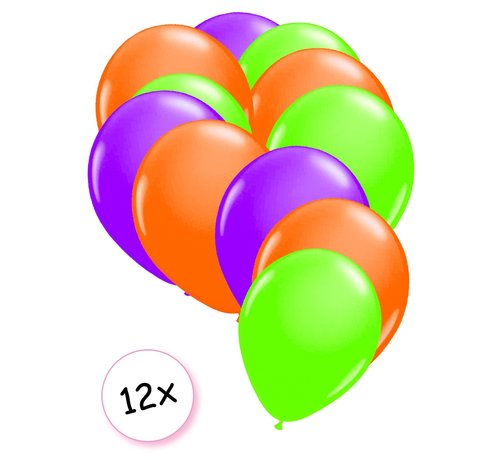 Joni's Glow-Shop Ballonnen Neon Paars, Neon Oranje & Neon Groen 12 stuks 25 cm