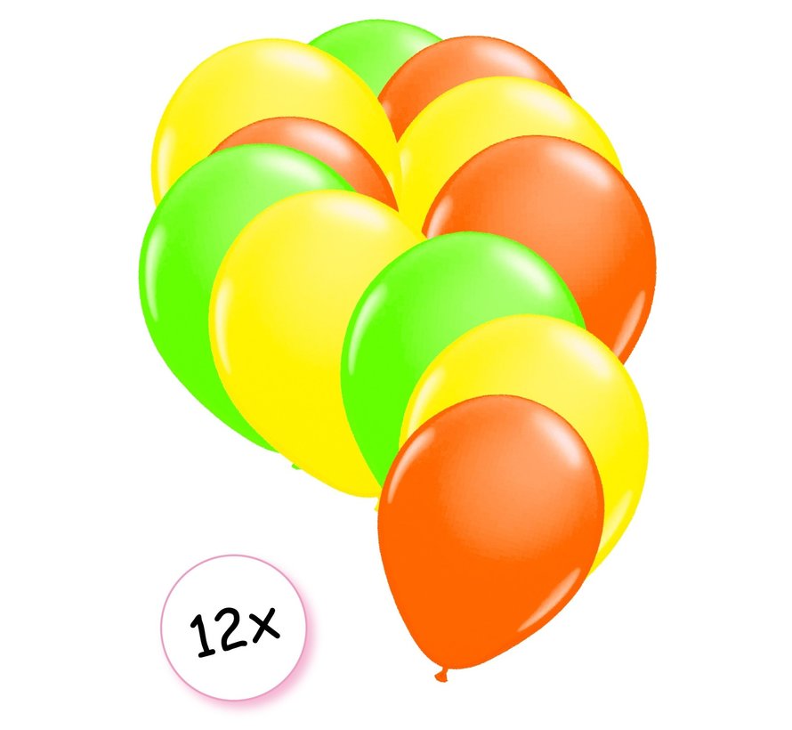 Ballonnen Neon Groen, Neon Geel & Neon Oranje 12 stuks 25 cm