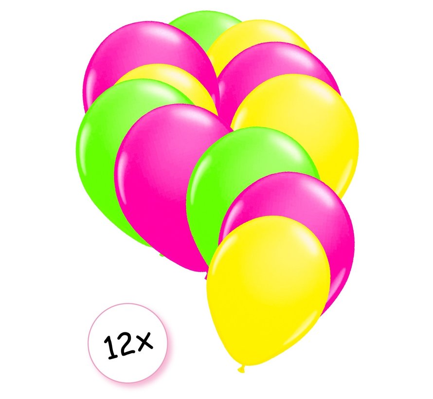 Ballonnen Neon Groen, Neon Roze & Neon Geel 12 stuks 25 cm