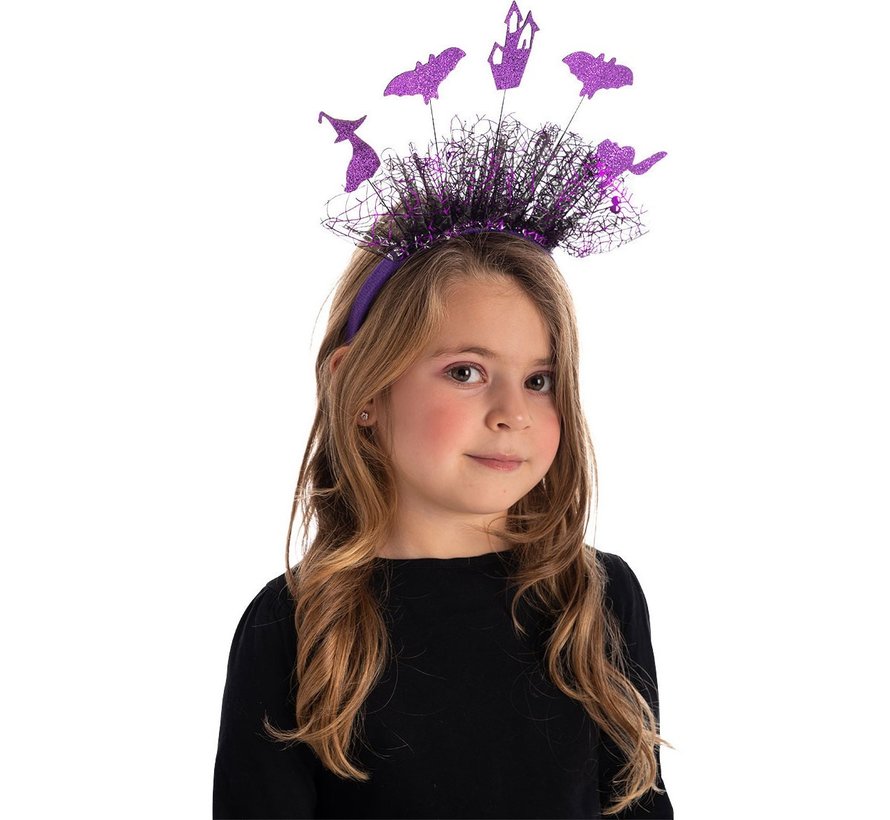 Diadeem Halloween met tule Paars