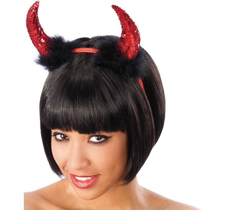 Diadeem Devil Pailletten/pluche Rood