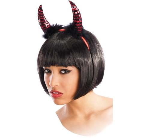 Carnival Toys Diadeem Devil Pailletten/pluche Rood/Zwart