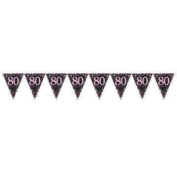Amscan Vlaggenlijn Happy Birthday 80 jaar "Sparkling Pink" 4 meter
