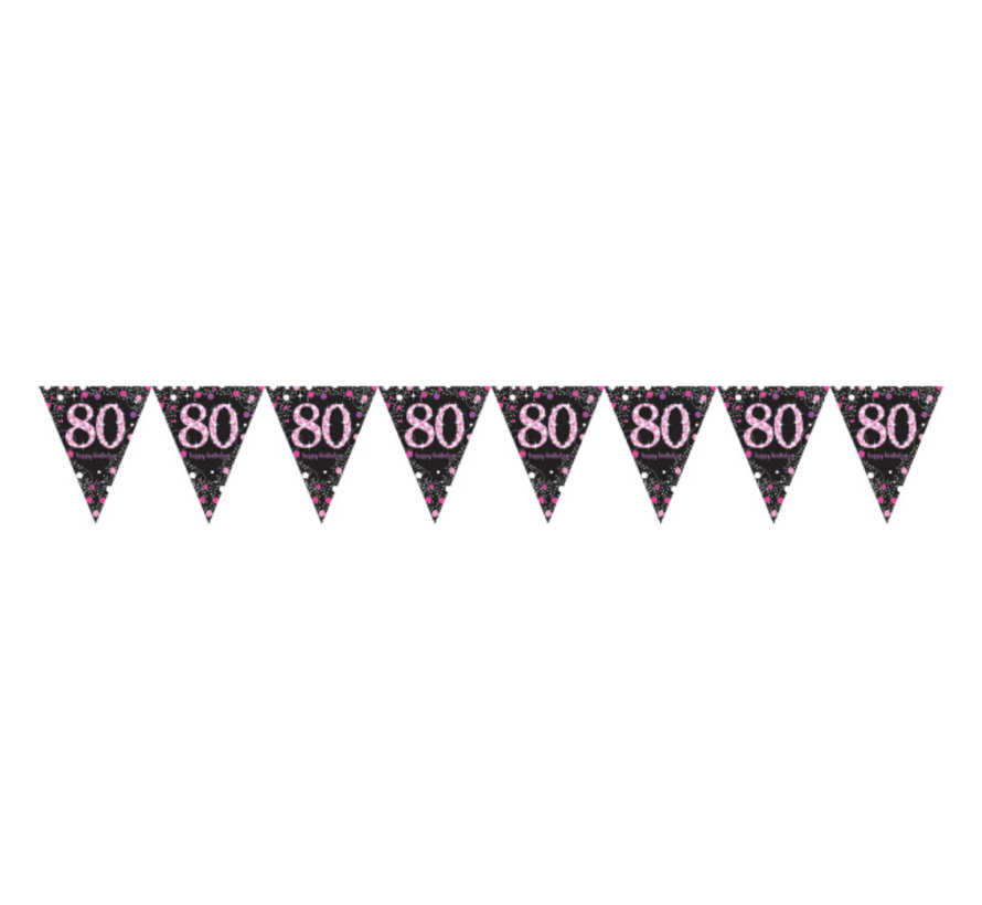 Vlaggenlijn Happy Birthday 80 jaar "Sparkling Pink" 4 meter