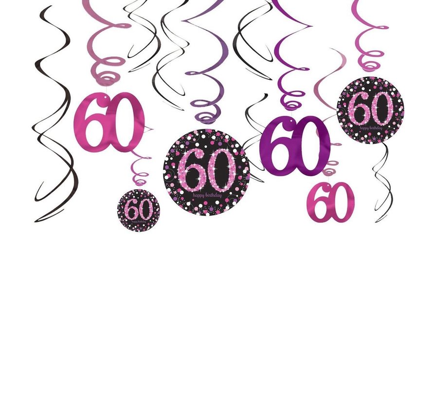 Swirls 60 jaar Roze/Zwart 18 stuks