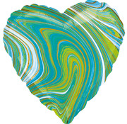 Anagram Folieballon Marblez "Blue/Green Heart" 45 cm