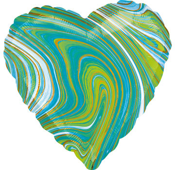 Anagram Folieballon Marblez "Blue/Green Heart" 45 cm