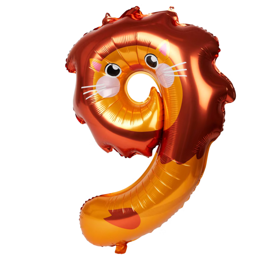 Folieballon Cijfer 9 Dieren 32 Inch / 80 Cm