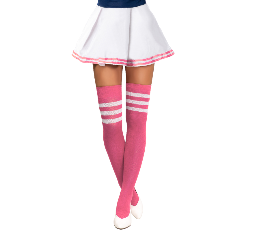 Cheerleader Kniekousen Neon Pink/Wit