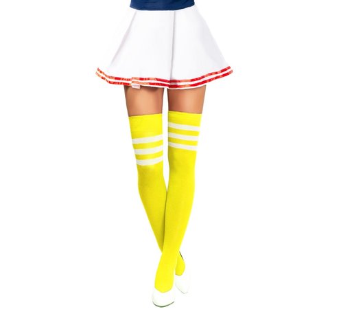 PartyXclusive Cheerleader Kniekousen Neon Geel/Wit