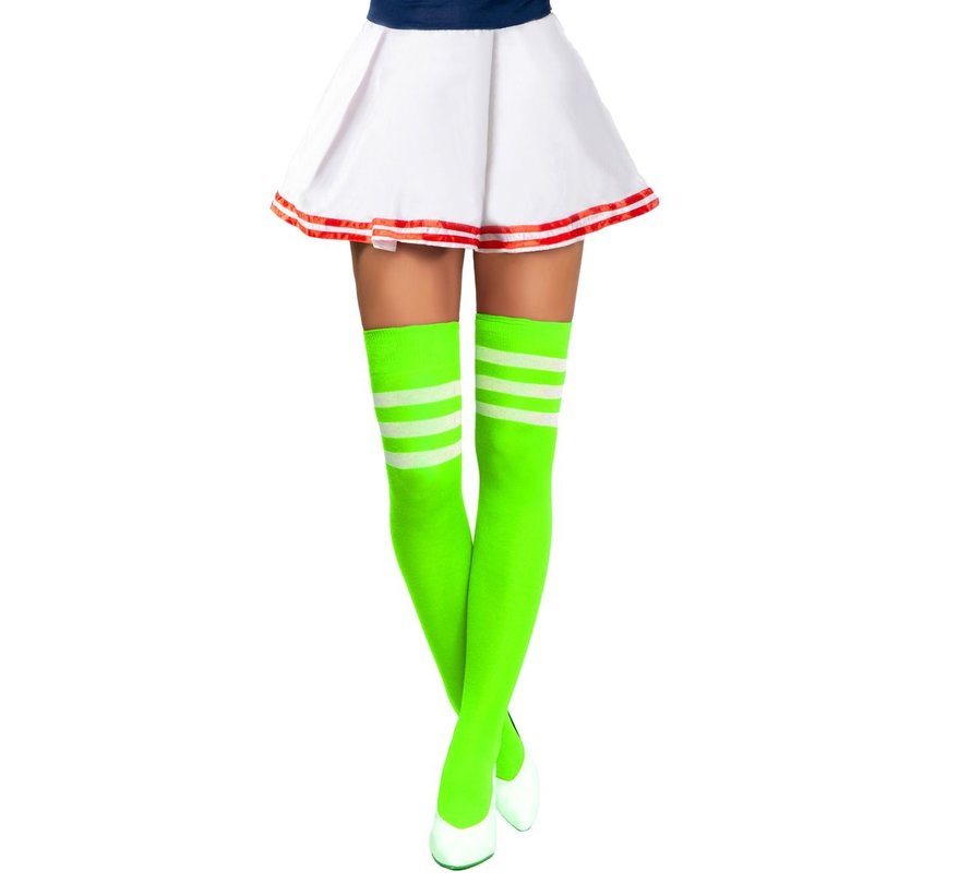 Cheerleader Kniekousen Neon Groen/Wit