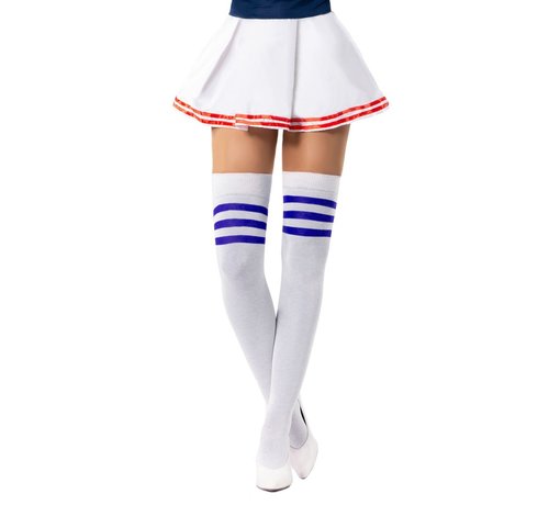 PartyXclusive Cheerleader Kniekousen Wit/Kobalt Blauw