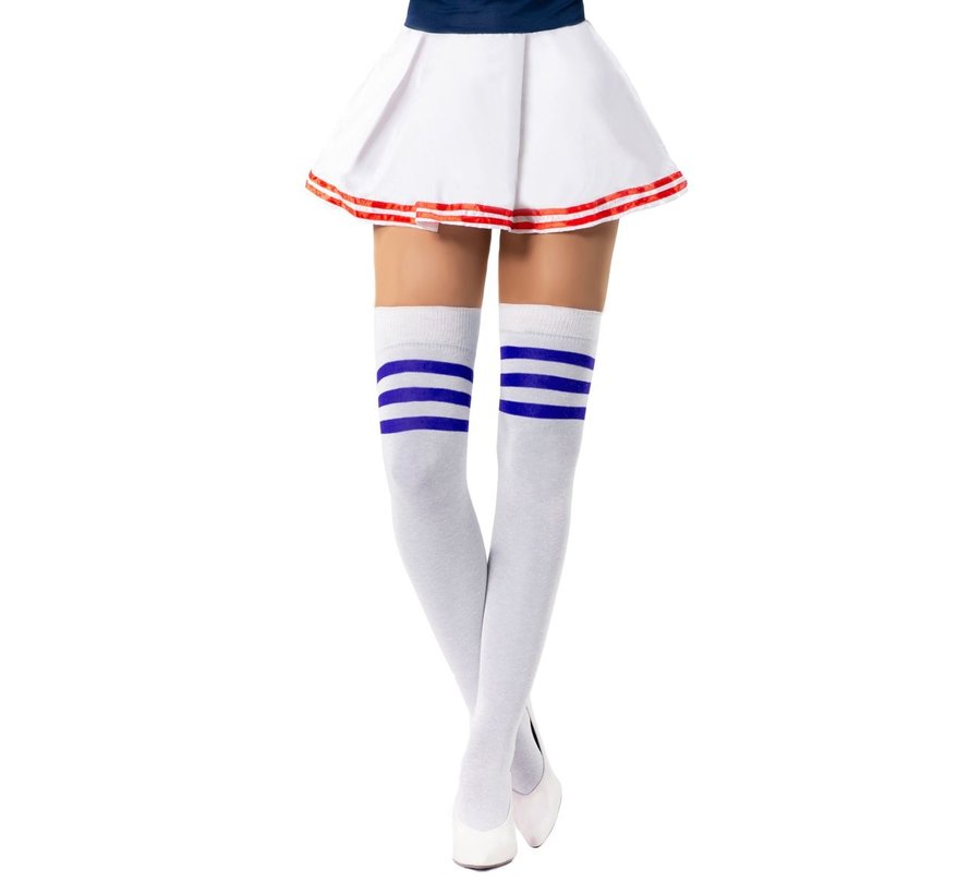 Cheerleader Kniekousen Wit/Kobalt Blauw