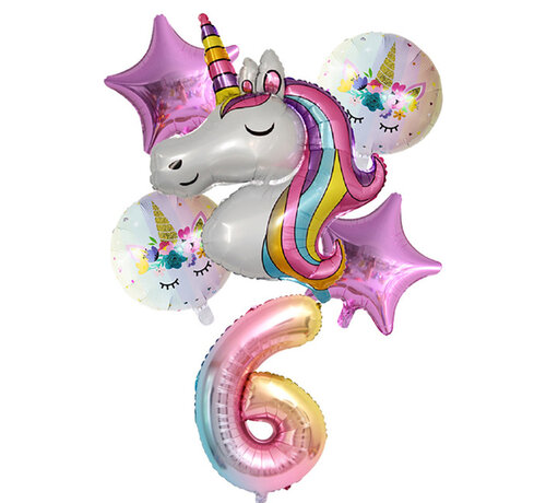 Joni's Winkel Ballonboeket 6 delig 6 jaar "Eenhoorn"