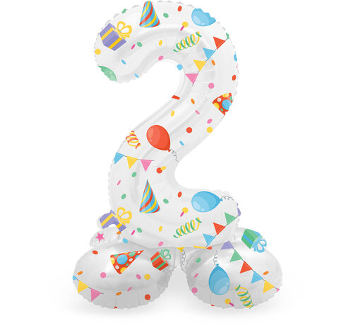 Folat Staande Folieballon Cijfer 2 Joyful Party - 41 cm