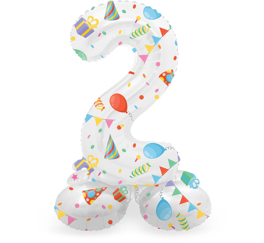 Staande Folieballon Cijfer 2 Joyful Party - 41 cm