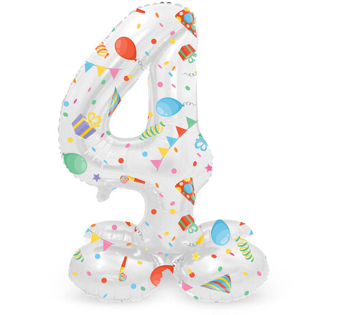 Folat Staande Folieballon Cijfer 4 Joyful Party - 41 cm