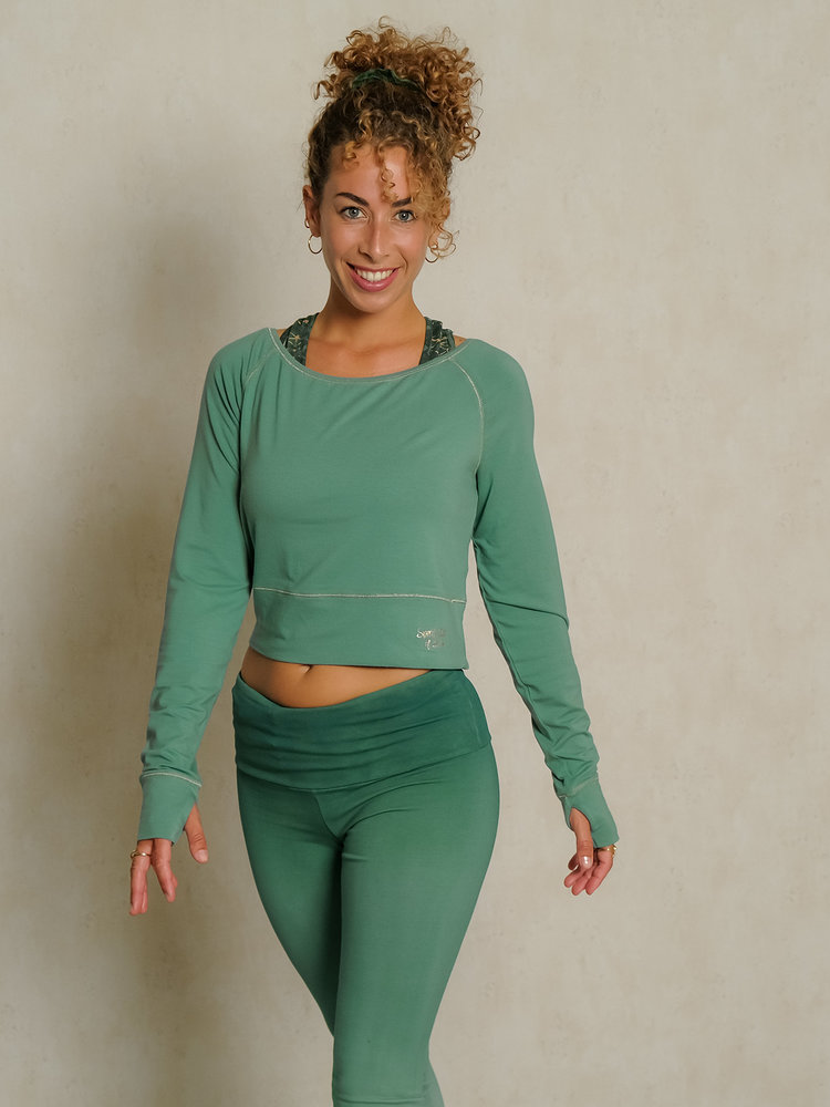 Long Sleeve Crop Top Bamboo Emerald - I love yoga