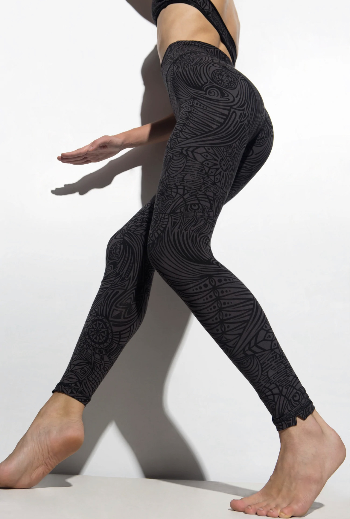 Hoge Taille Legging Grey Black Tribal Eagle - I love yoga
