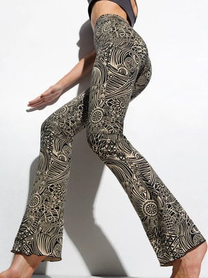 Funky Simplicity - Duurzame Yoga Kleding Flare Legging Creme/Zwart Tribal Super Hoge Taille