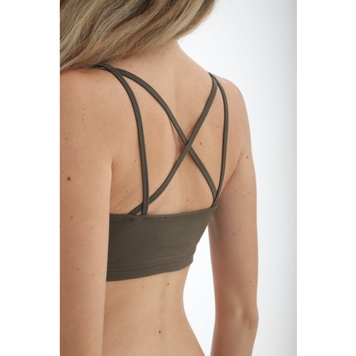 Funky Simplicity - Duurzame Yoga Kleding Cross Back Bra Olive Funky Simplicity - Duurzame Yoga Kleding Cross Back Bra Olive