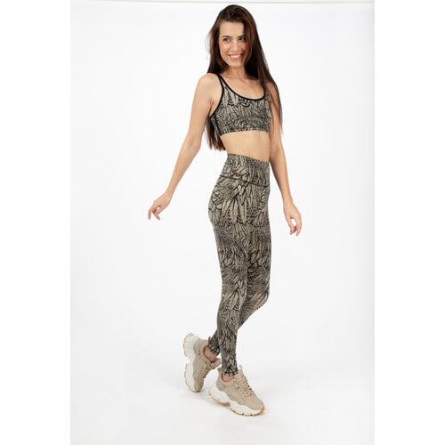 Funky Simplicity - Duurzame Yoga Kleding High Waist Leggings Cream Black Feather