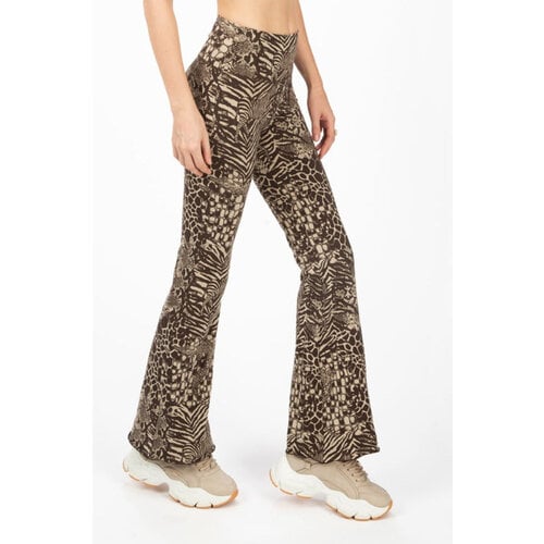 Funky Simplicity - Duurzame Yoga Kleding Flare Legging  Animal Cream Brown Super High Waist