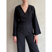 Lijn Linnen Top Zwart