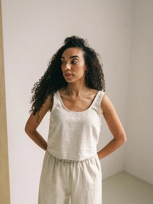 The View Yoga- Verantwoorde Yoga en Lounge Kleding Rio Linen Top Beige