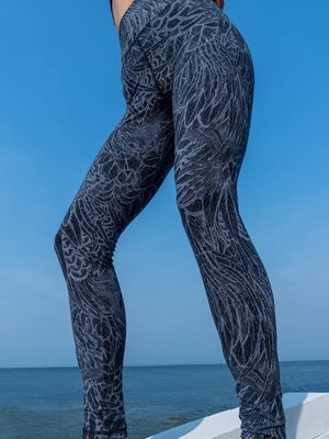 Funky Simplicity - Duurzame Yoga Kleding Hoge Taille Legging Zwart Grijs Feather