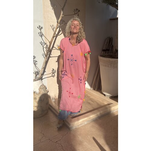 Long Embroidered Dress Pink Long Embroidered Dress Pink