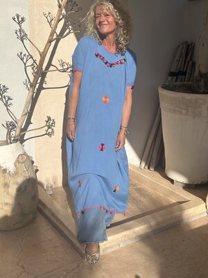 Lange Geborduurde Jurk Lavendel Blue