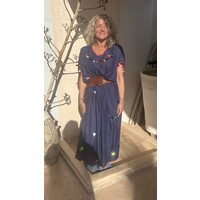 Lange Geborduurde Jurk Blue