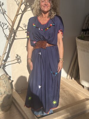 Long Embroidered Dress Blue